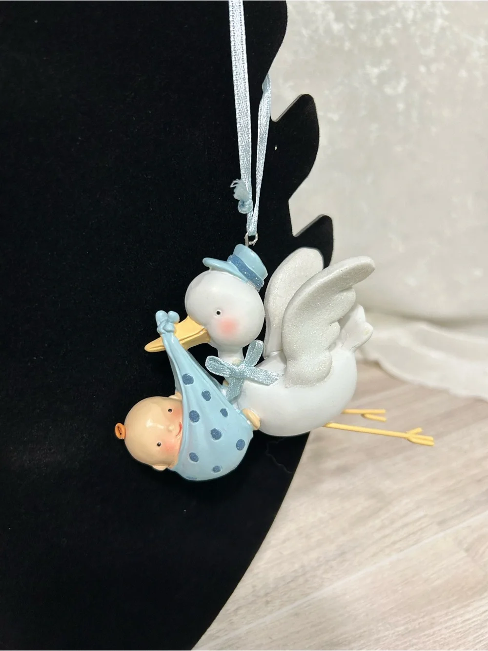 Baby Boy Stork Ornaments Set of 2 Baby Shower Nursery Decor
